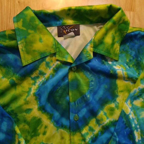 Vintage Pop Icon Trippy Psychedelic Tie Dye Polyester Disco Shirt - Picture 1 of 8